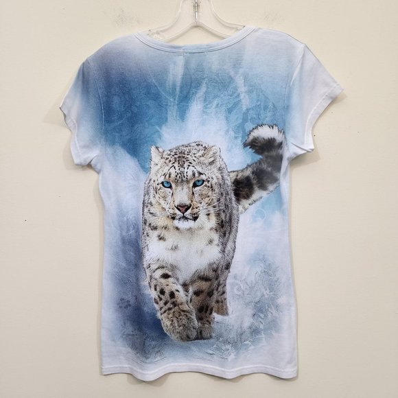 Sweet Gisele jeweled snow leopard print short sleeve shirt woman's size small - Picture 3 of 10